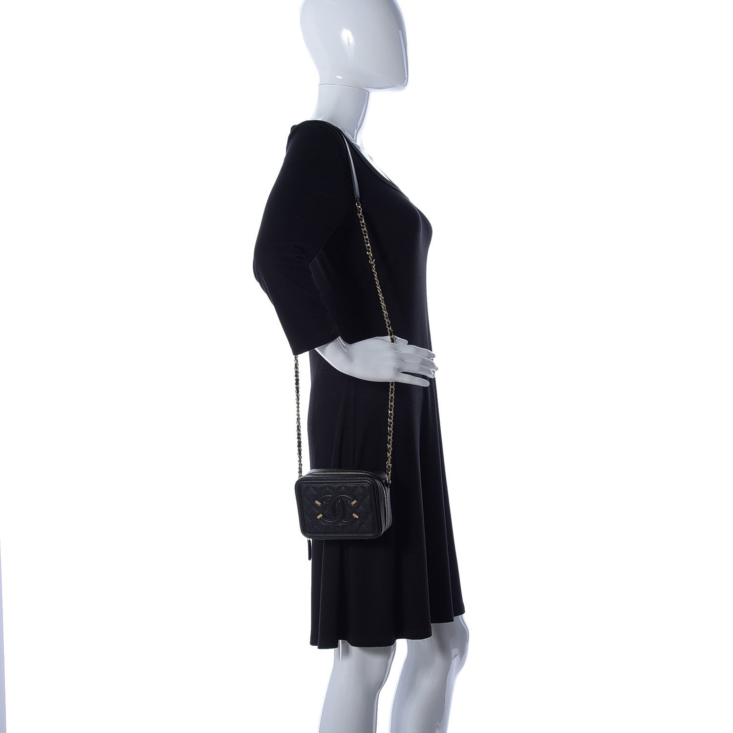 Chanel Caviar Quilted CC Filigree Vanity Clutch With Chain Black 2 of 11