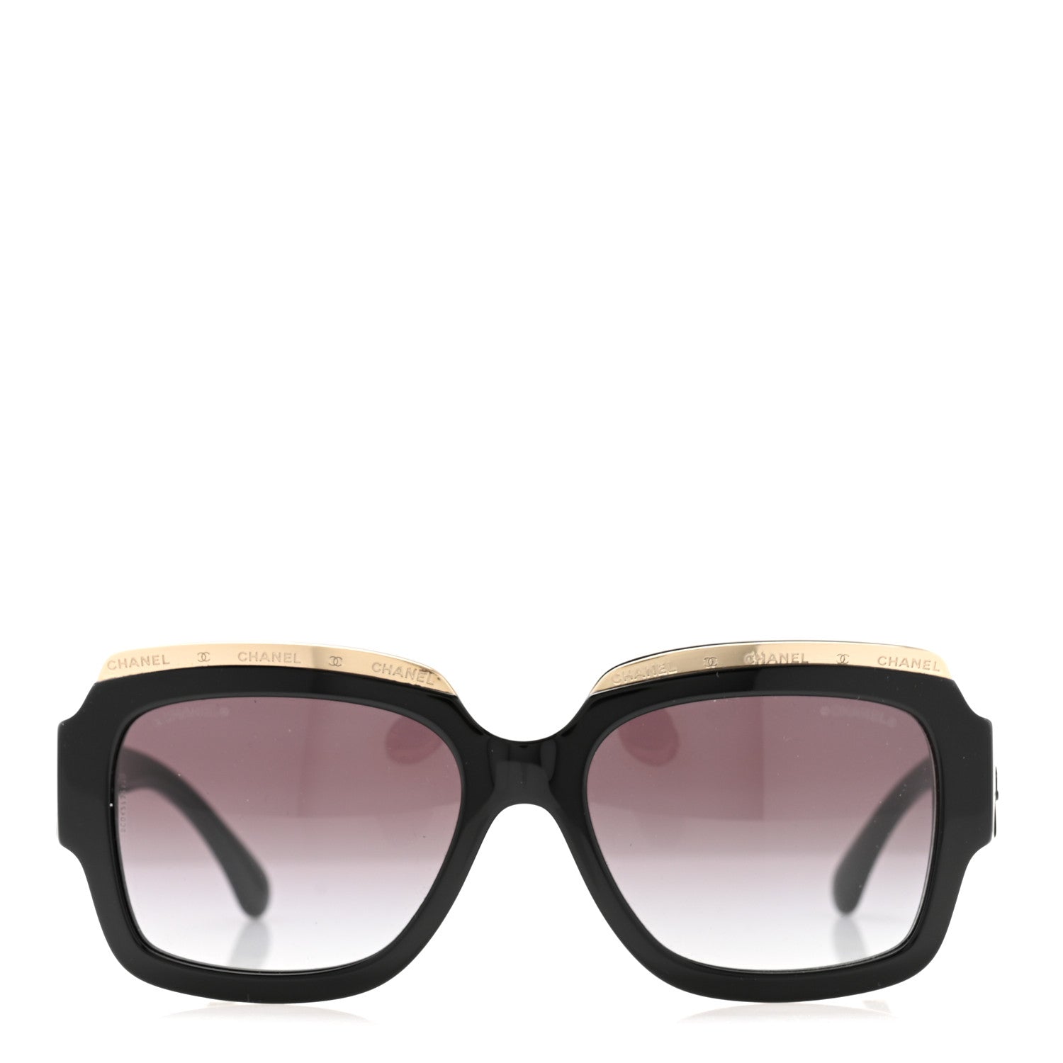 Chanel Acetate Rectangle Logo Sunglasses 71506A Black Gold 2 of 8