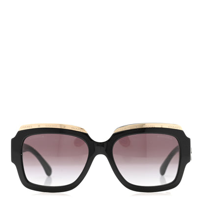 Chanel Acetate Rectangle Logo Sunglasses 71506A Black Gold 2 of 8