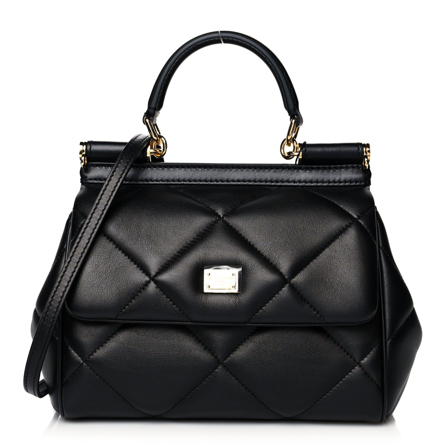 Calfskin Quilted Small Miss Sicily Satchel Black