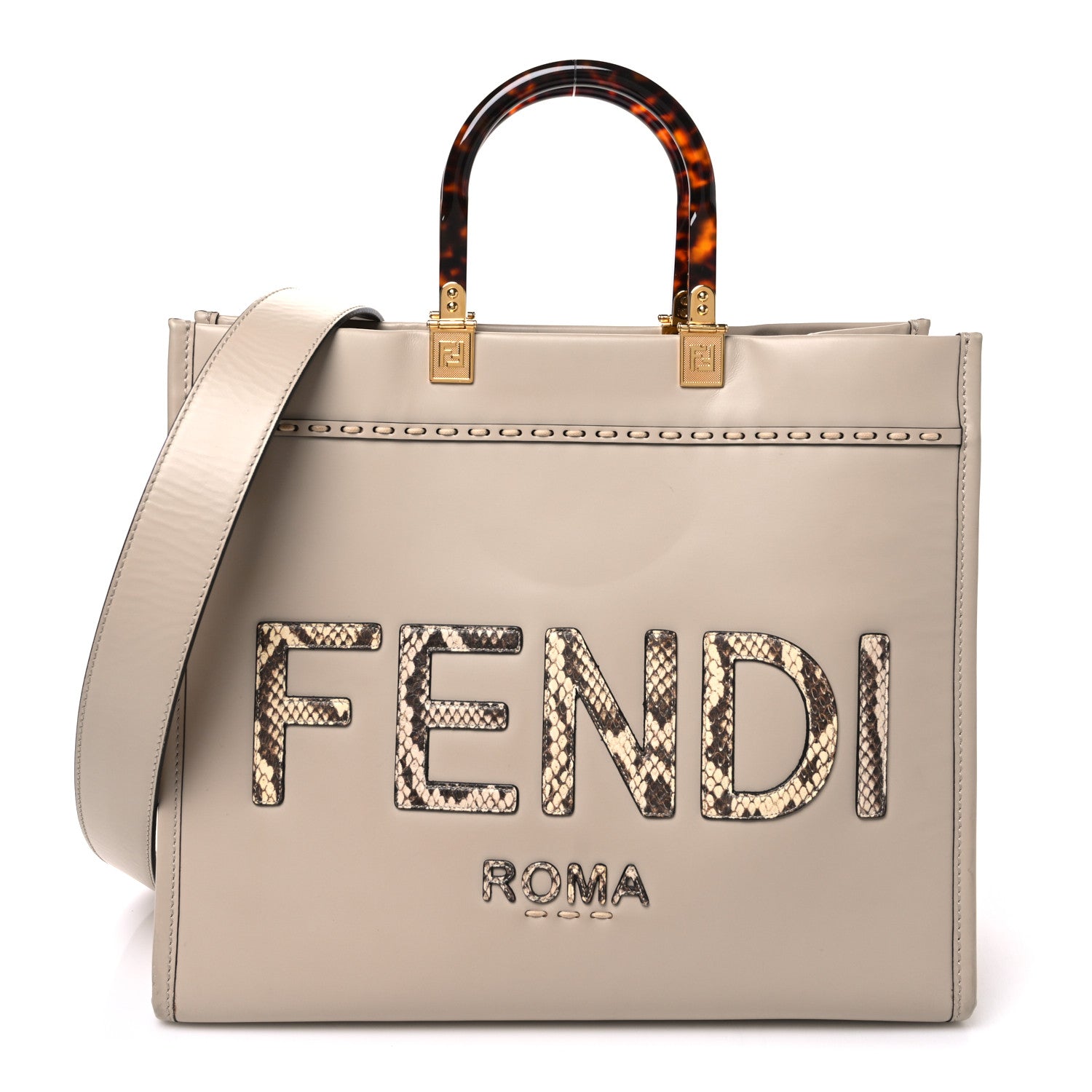 Fendi Vitello King Plexiglass Elaphe Python Print Logo Medium Fendi Sunshine Shopper Tote Nuvola Daisy Roccia 1 of 9