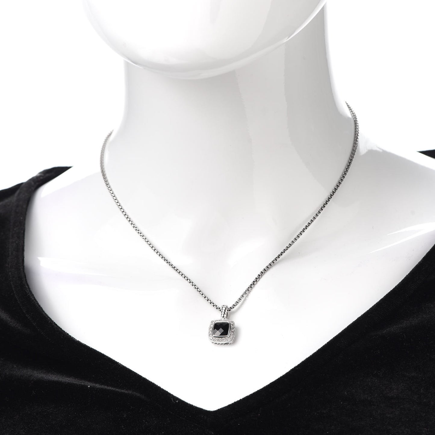 Sterling Silver Diamond Black Onyx 7mm Petite Albion Necklace