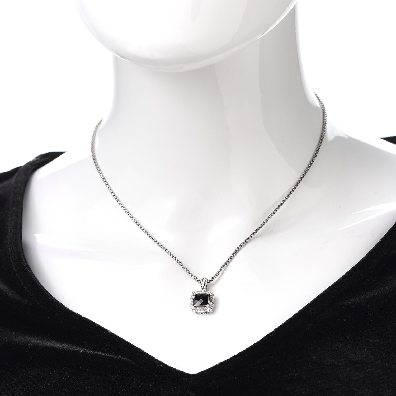 David Yurman Sterling Silver Diamond Black Onyx 7mm Petite Albion Necklace 2 of 5