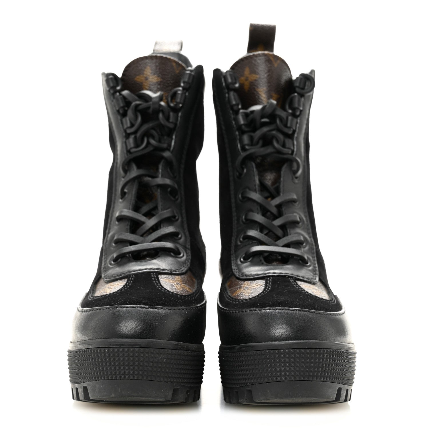Louis Vuitton Suede Calfskin Monogram Laureate Platform Desert Boots 34.5 Black 3 of 9