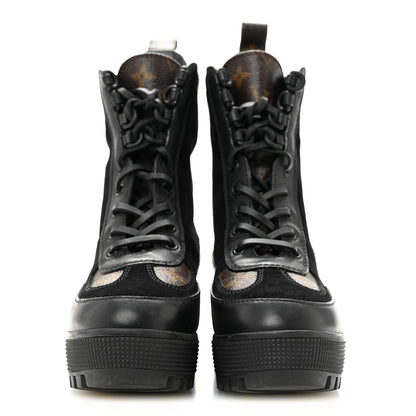 Louis Vuitton Suede Calfskin Monogram Laureate Platform Desert Boots 34.5 Black 3 of 9