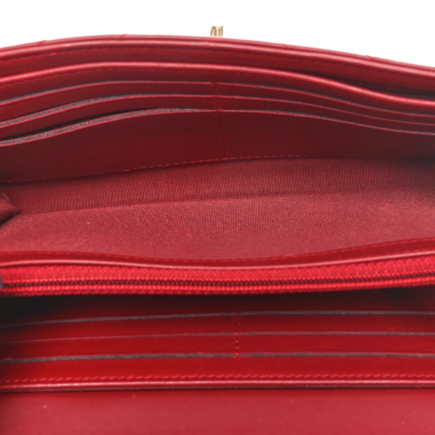 Lambskin Chevron Quilted Long Trendy CC Wallet On Chain WOC Red