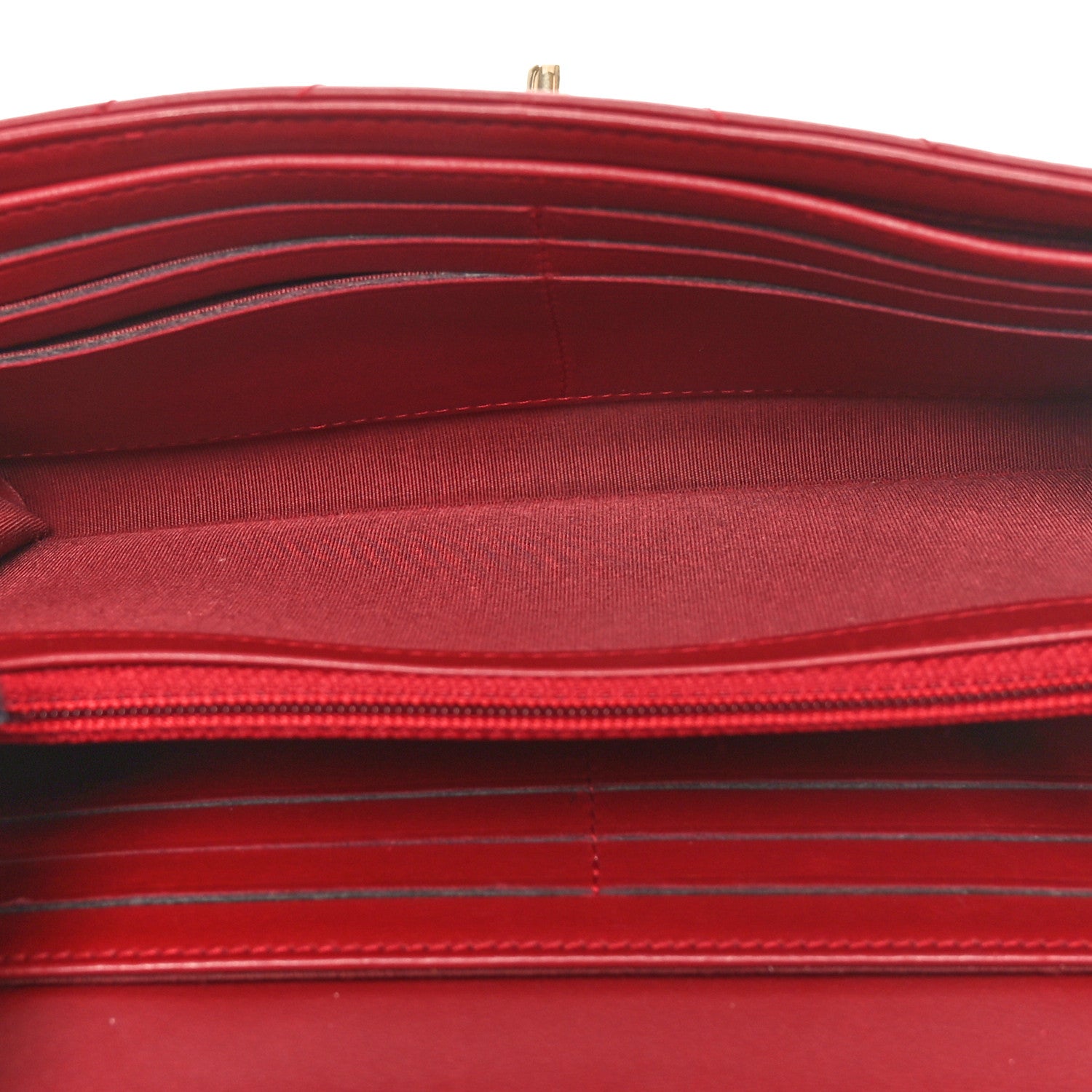 Chanel Lambskin Chevron Quilted Long Trendy CC Wallet On Chain WOC Red 5 of 10