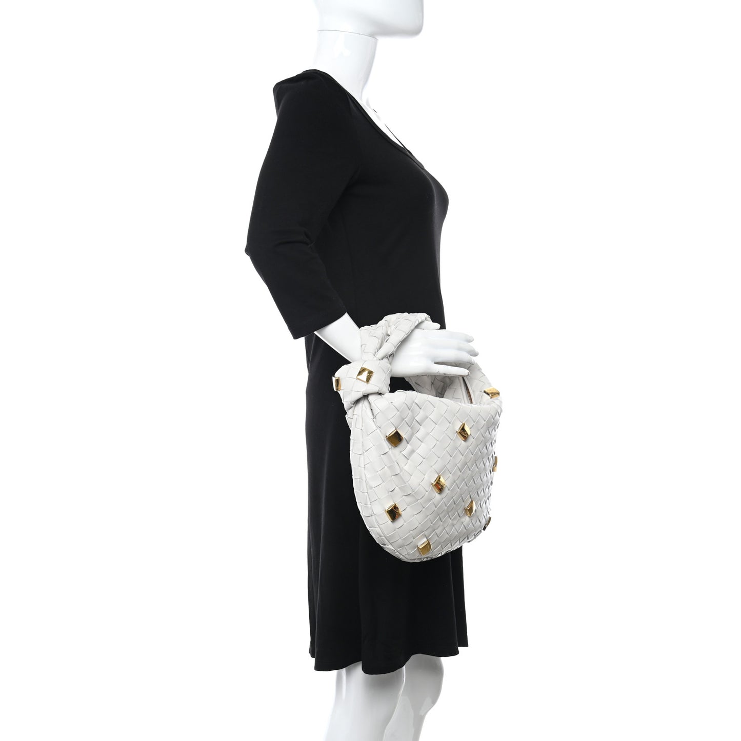 Nappa Studded Intrecciato Teen Jodie Hobo Chalk