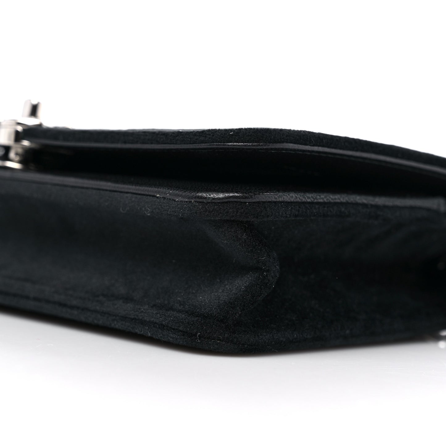 Velvet Metallic Embellished Boy Wallet On Chain WOC Silver Black