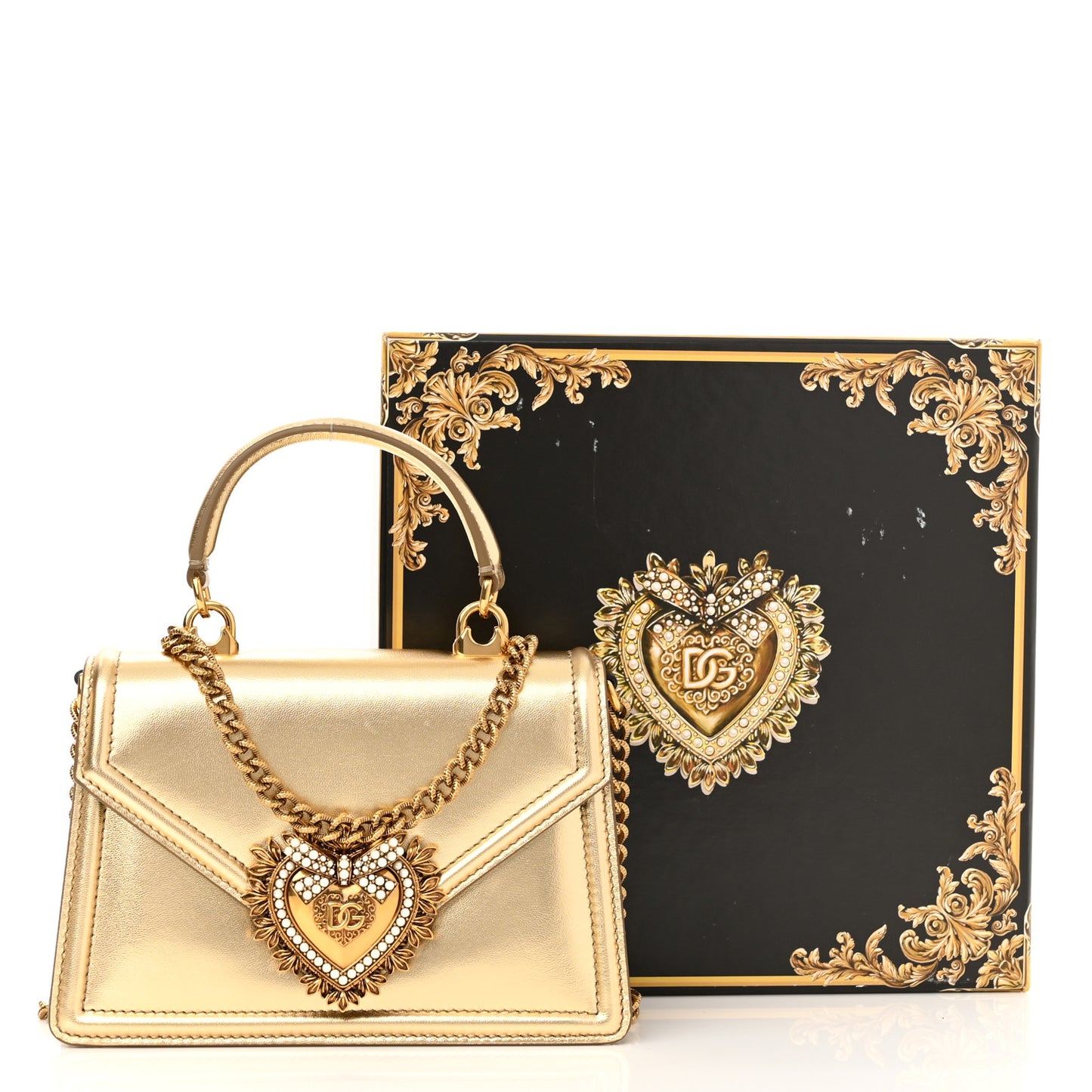 Metallic Nappa Small Devotion Envelope Top Handle Bag Gold