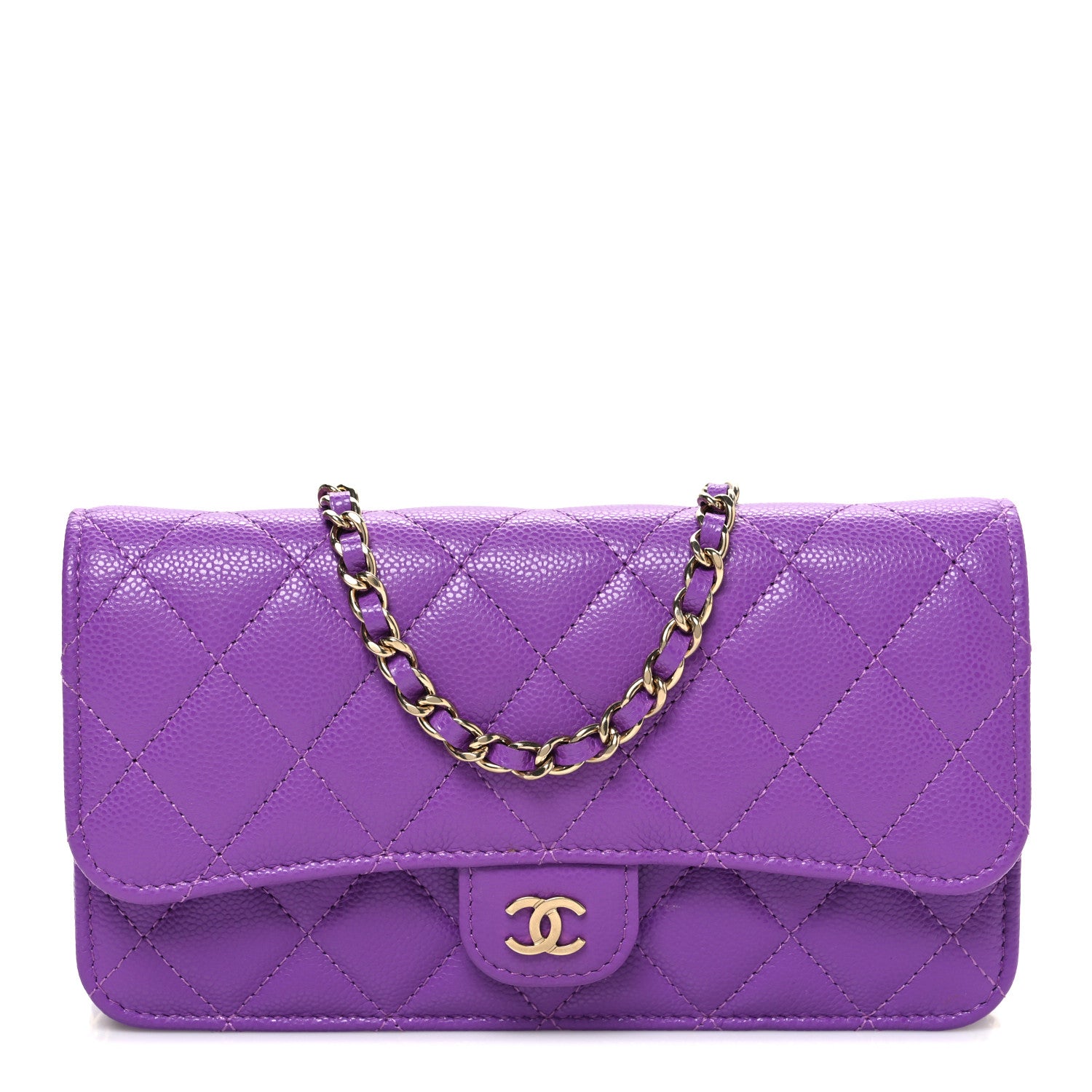 Chanel Caviar Quilted Flap Phone Holder with Chain Purple 1 of 12