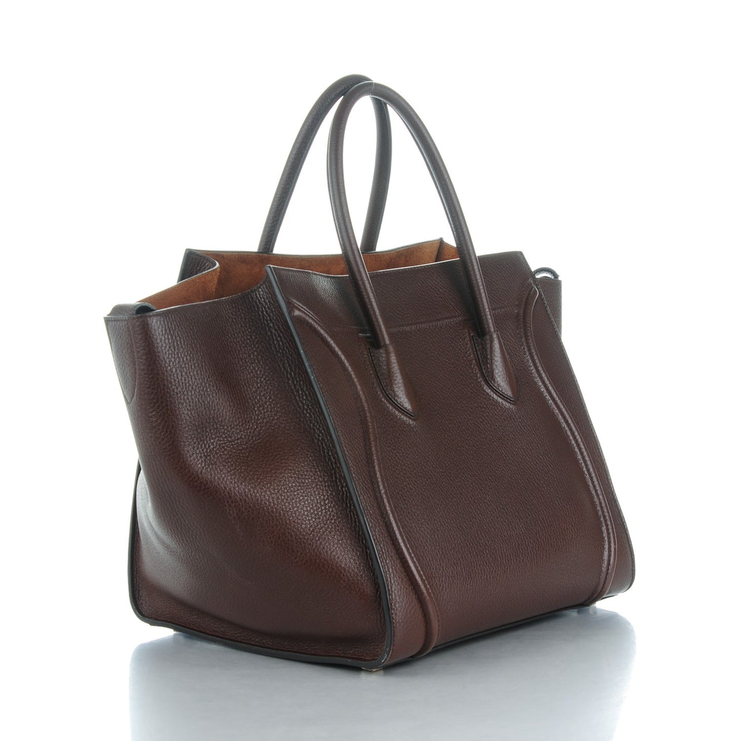 Shiny Grained Calfskin Medium Phantom Luggage Brown