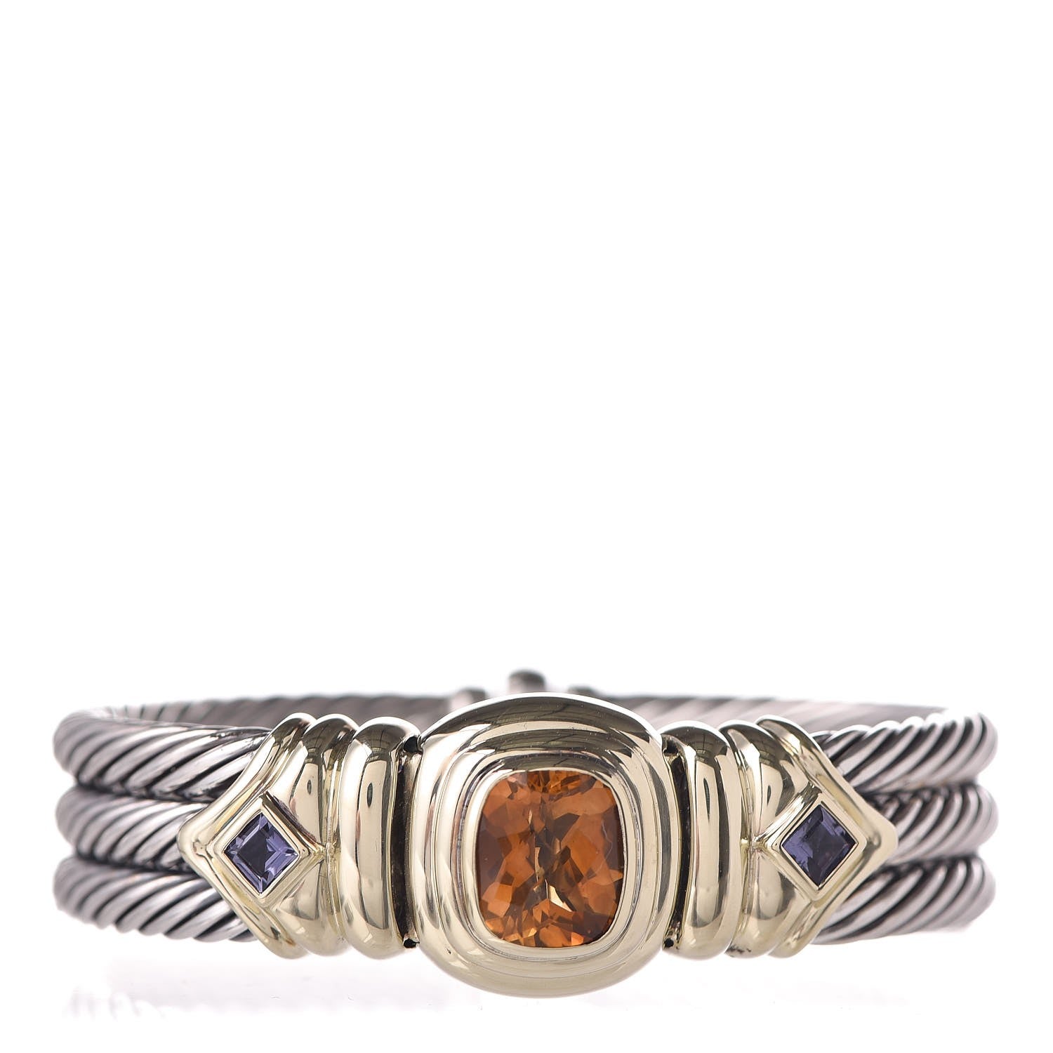 David Yurman Sterling Silver 14K Yellow Gold Citrine Iolite Triple Cable Bracelet 1 of 4