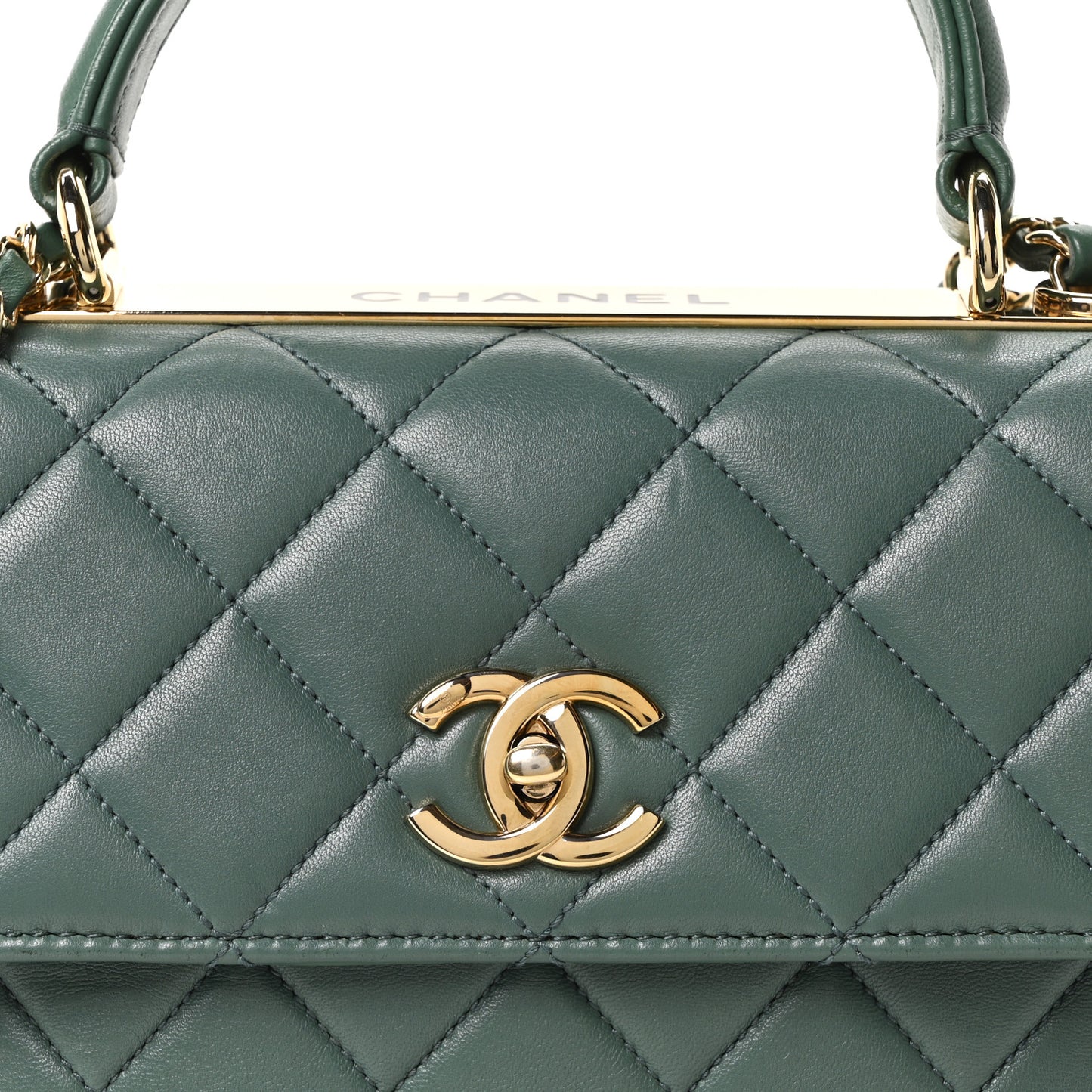 Lambskin Quilted Small Trendy CC Flap Dual Handle Bag Green