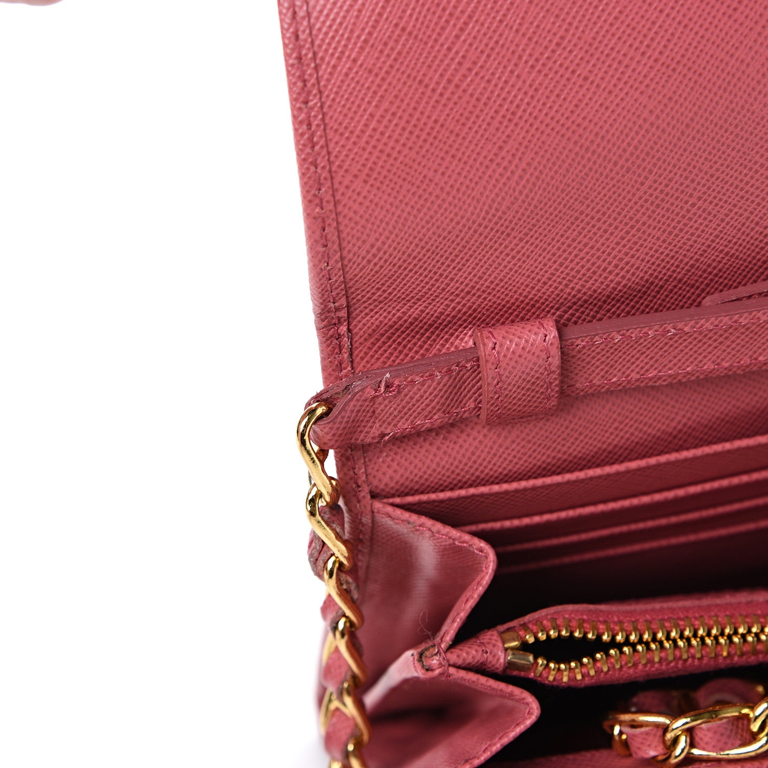 Prada Saffiano Metal Oro Chain Wallet Peonia 14 of 14