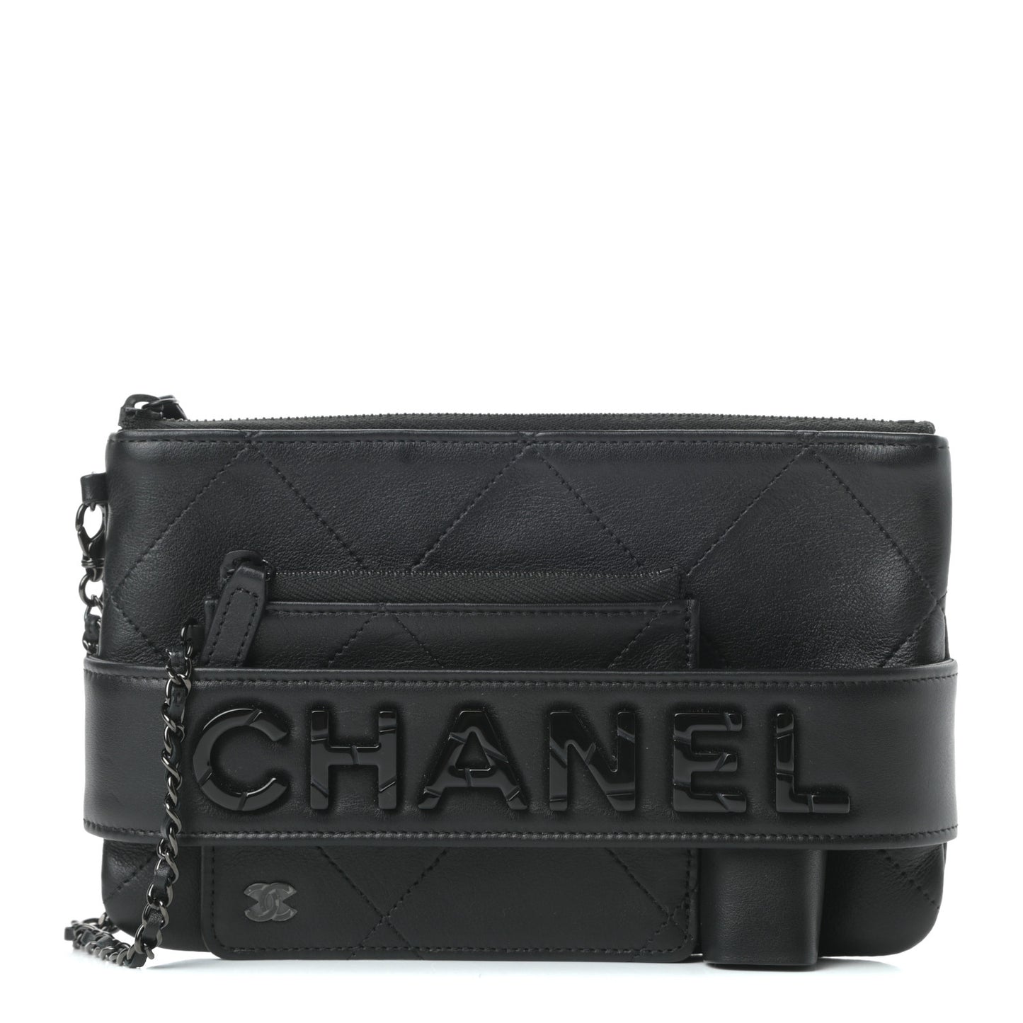 Lambskin Quilted Cosmetic Case With Strap So Black