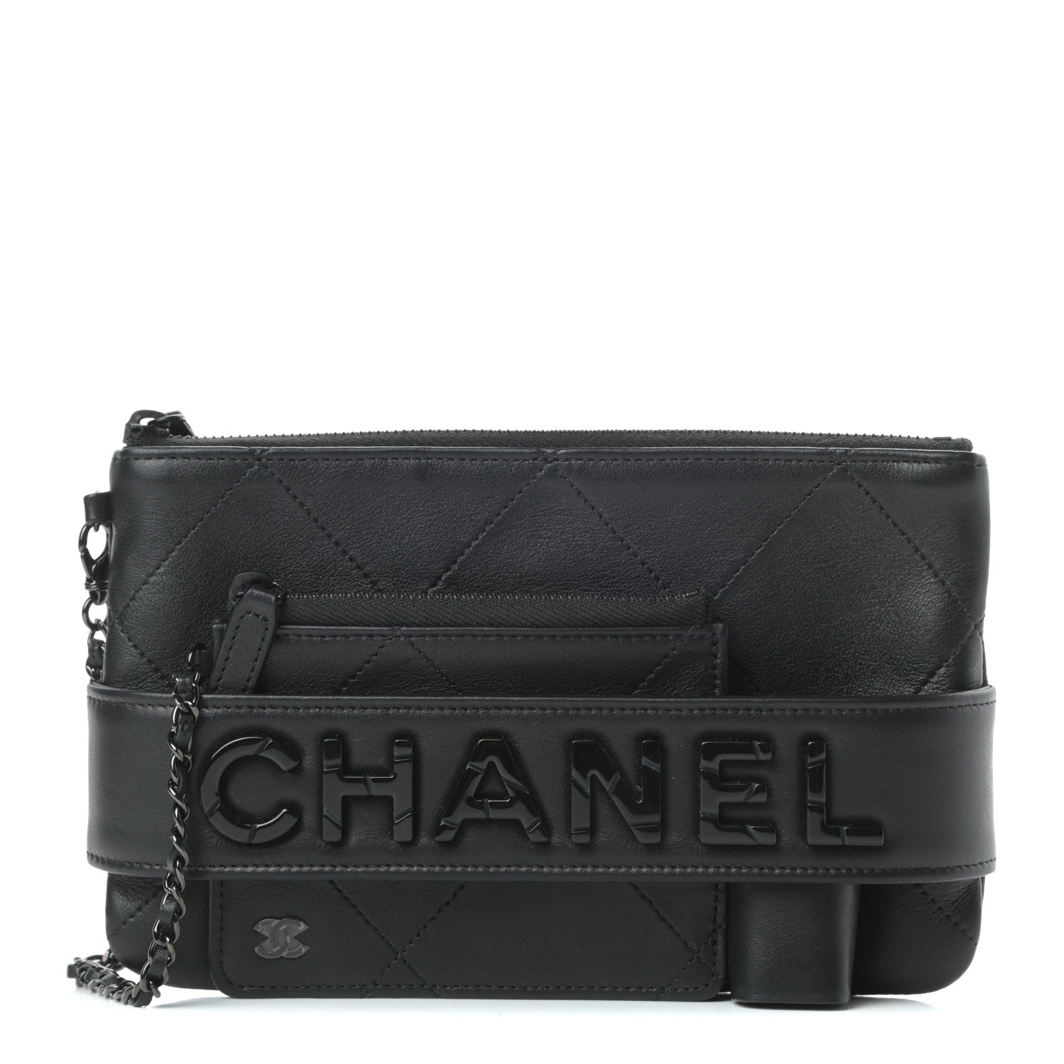 Chanel Lambskin Quilted Cosmetic Case With Strap So Black 1 of 13