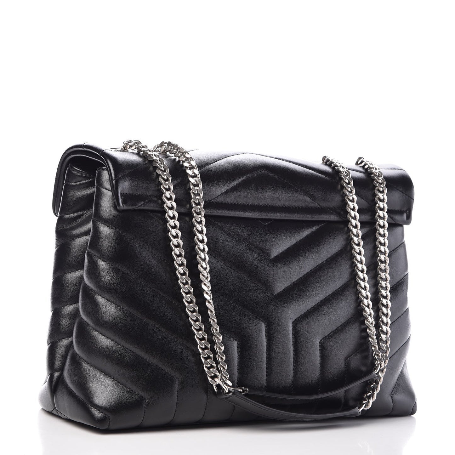 Calfskin Y Quilted Monogram Medium Loulou Chain Satchel Black