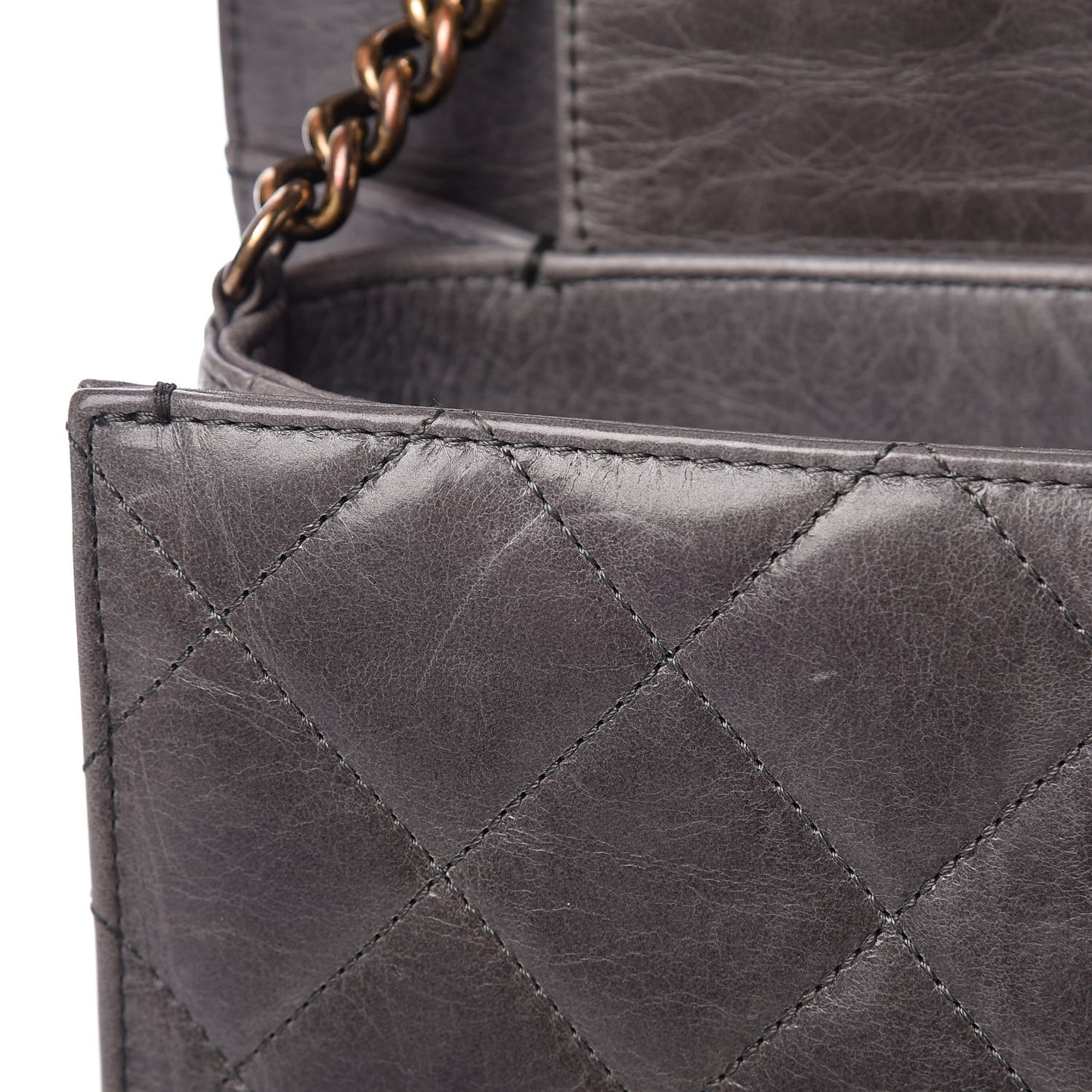 Glazed Calfskin Quilted Large Perfect Edge Flap Grey