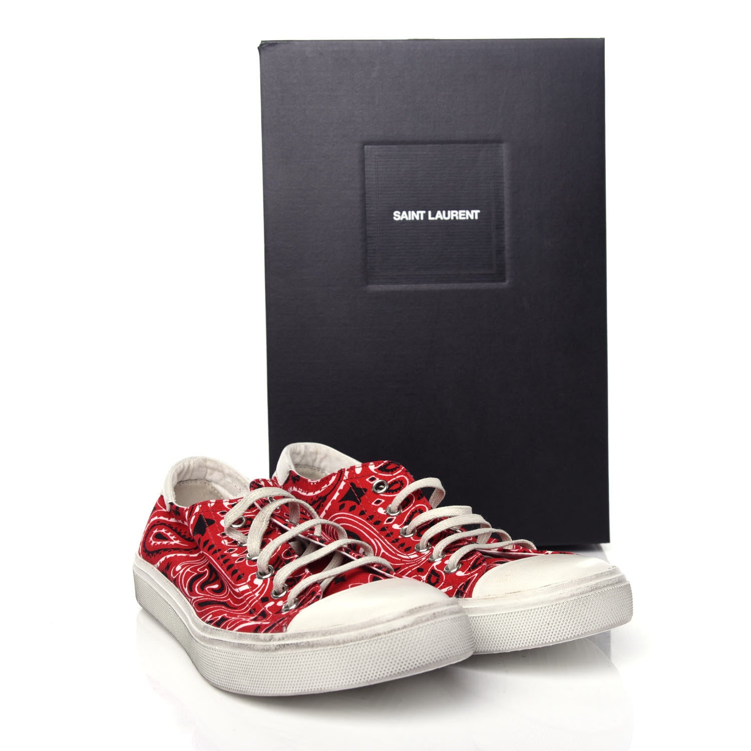 Saint Laurent Canvas Bandana Print Bedford Low Top Sneakers 39.5 Red 11 of 11