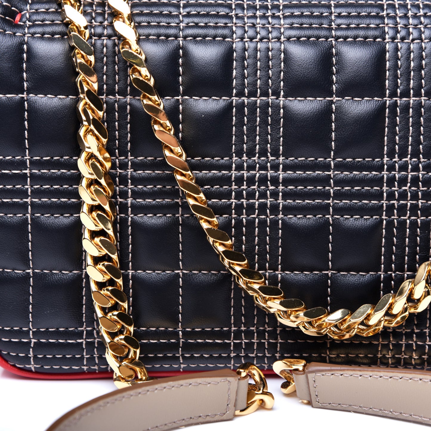 Grainy Calfskin Quilted Lola TB Bag Navy Blue Red