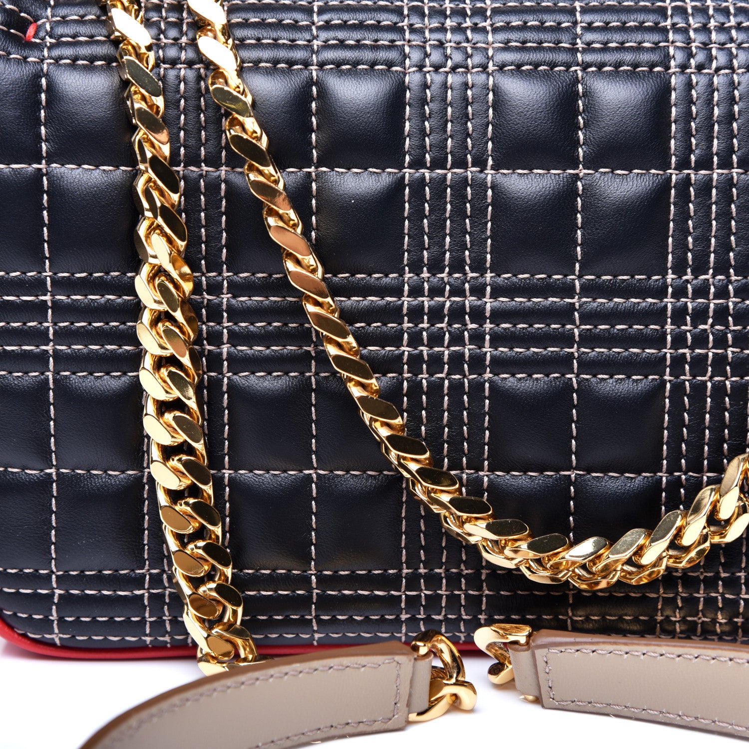Burberry Grainy Calfskin Quilted Lola TB Bag Navy Blue Red 14 of 14