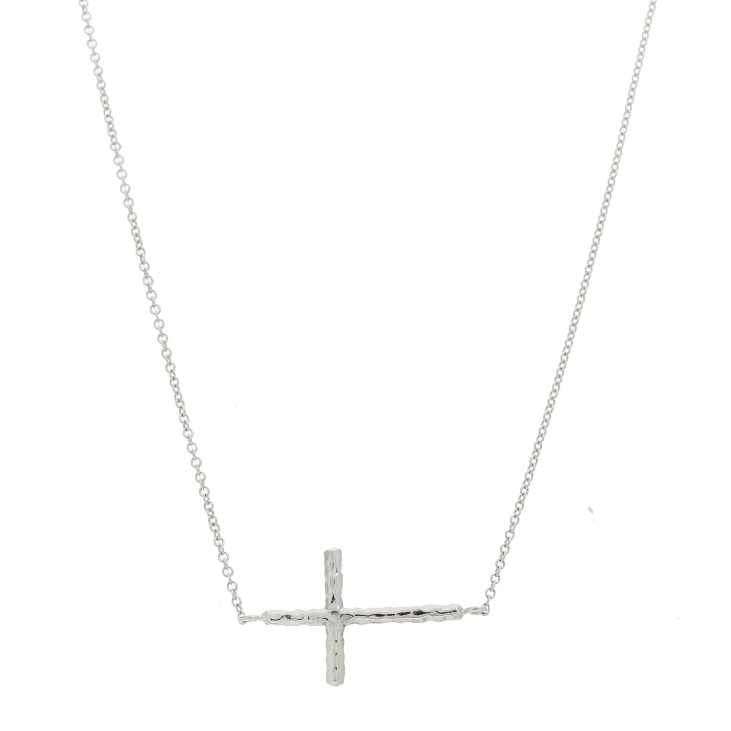 Sterling Silver Paloma Picasso Hammered Sideways Cross Pendant Necklace