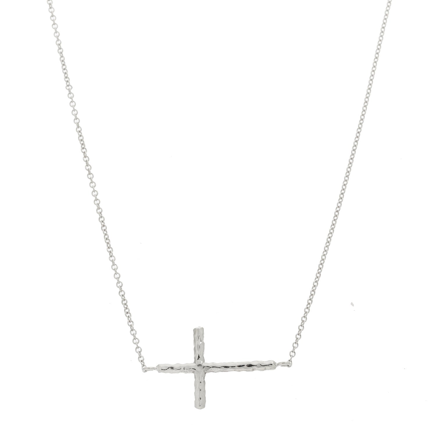 Tiffany Sterling Silver Paloma Picasso Hammered Sideways Cross Pendant Necklace 1 of 5