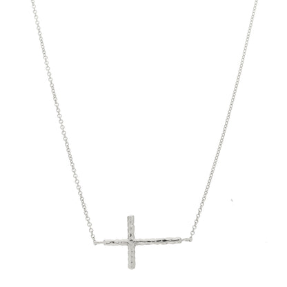Tiffany Sterling Silver Paloma Picasso Hammered Sideways Cross Pendant Necklace 1 of 5