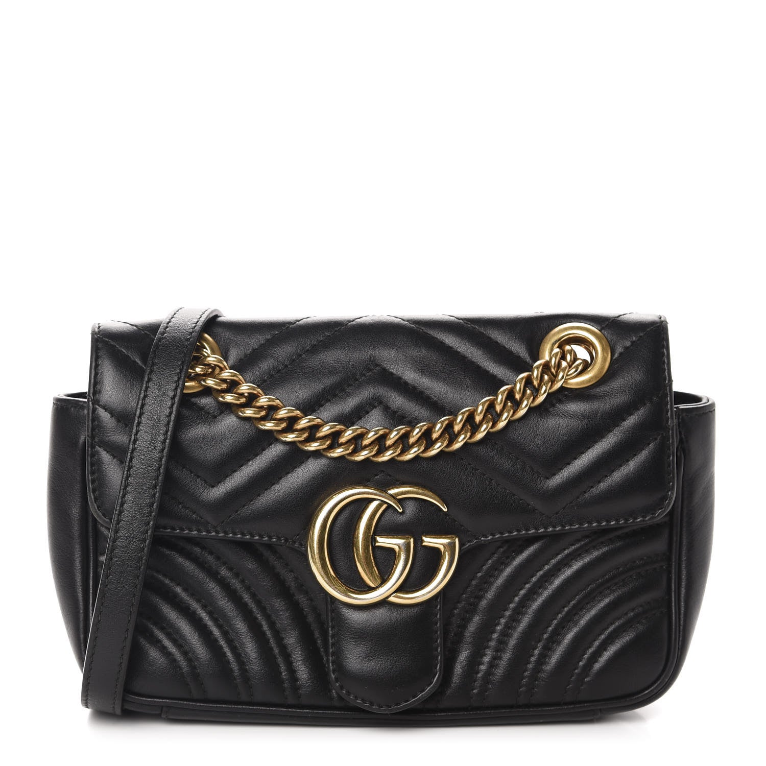 Gucci Calfskin Matelasse Mini GG Marmont Shoulder Bag Black 1 of 17