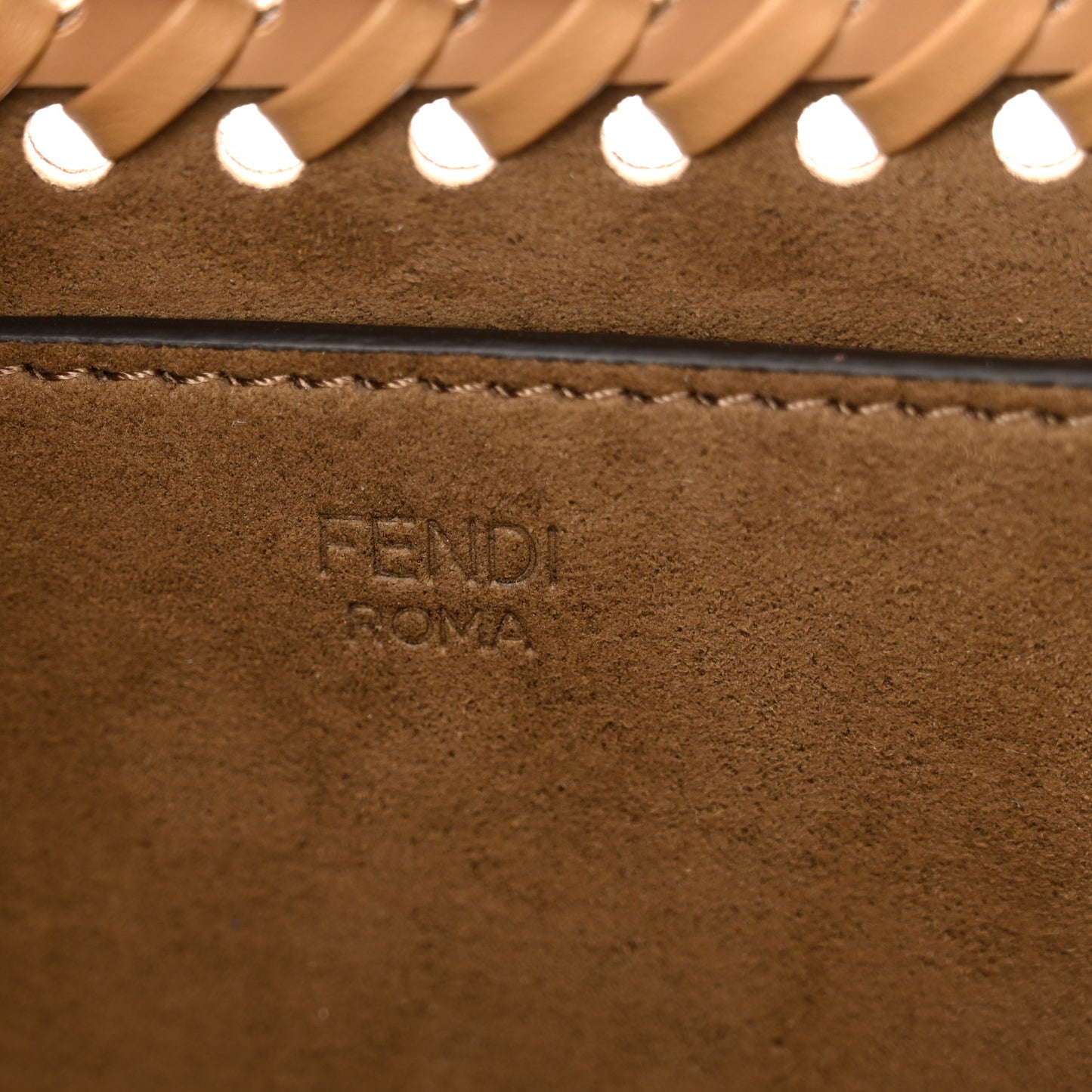 Vitello King Ceylon Plexiglass Woven Logo Debossed Small Fendi Sunshine Shopper Tote Miele Scuro