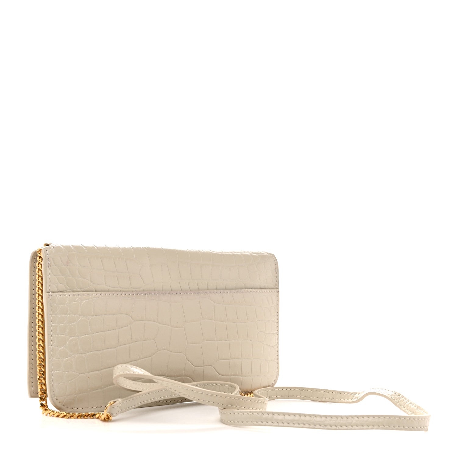 Saint Laurent Crocodile Embossed Monogram Phone Holder Crossbody Crema Soft 3 of 11
