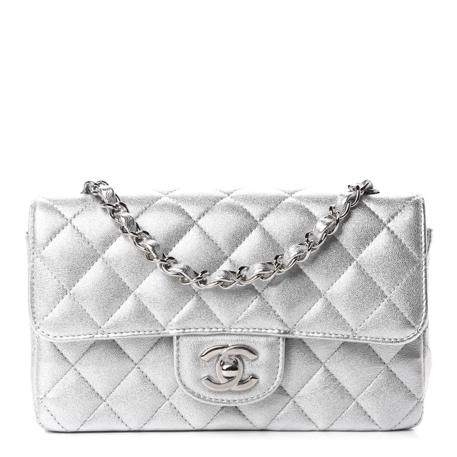 Chanel Metallic Lambskin Quilted Mini Rectangular Flap Silver 1 of 11