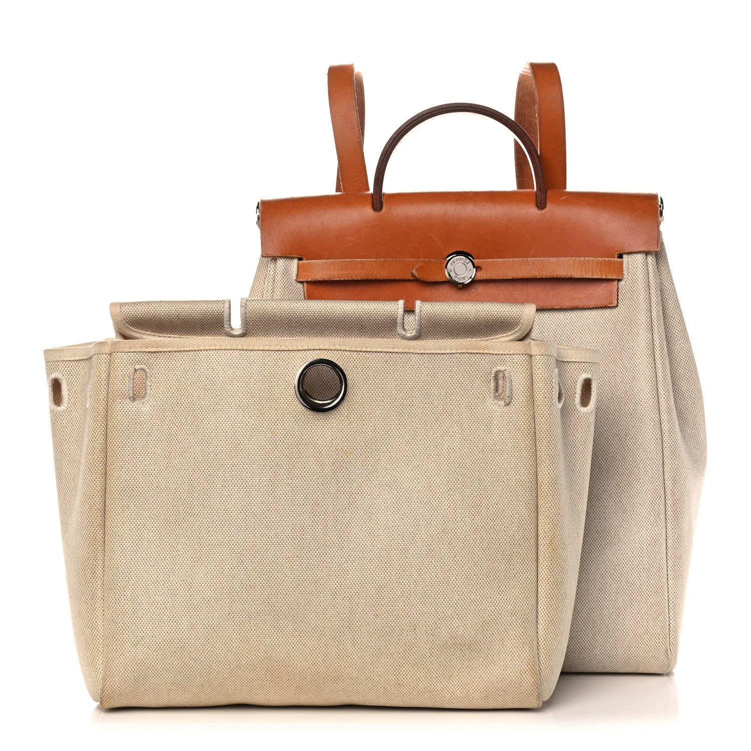 Hermes Toile Vache Calfskin Herbag 30 PM Backpack Natural 2 of 17