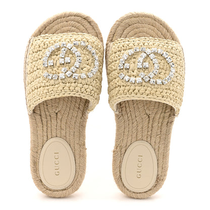 Gucci Raffia Interlocking G Flat Slide Espadrille Sandals 36.5 White 2 of 10