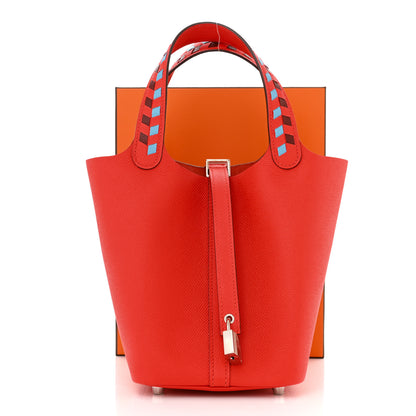 Hermes Epsom Tressage De Cuir Picotin Lock 18 PM Rouge Coeur Bleu du Nord Rouge H 11 of 11