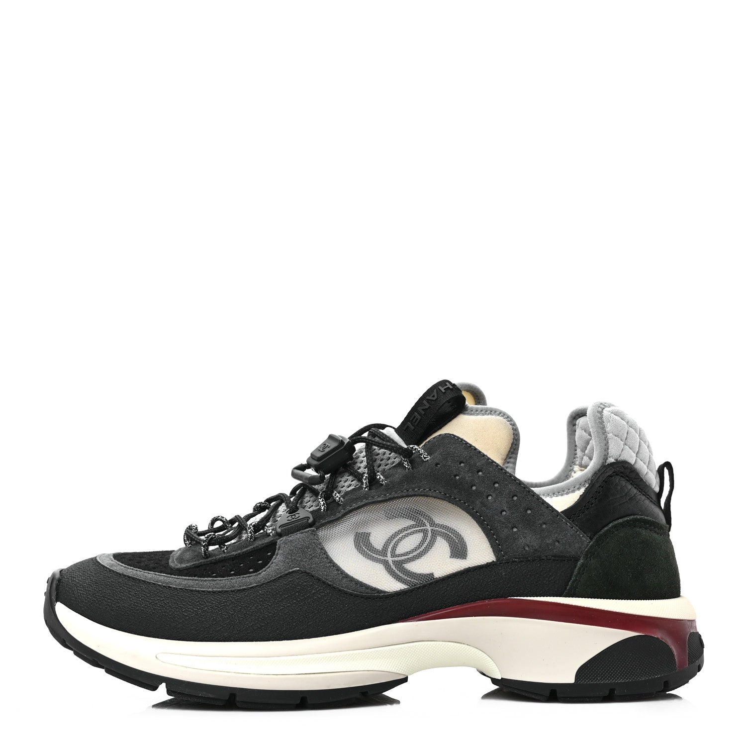 Chanel Fabric Suede Calfskin Mesh Womens CC Sneakers 41 Black Grey White 1 of 9