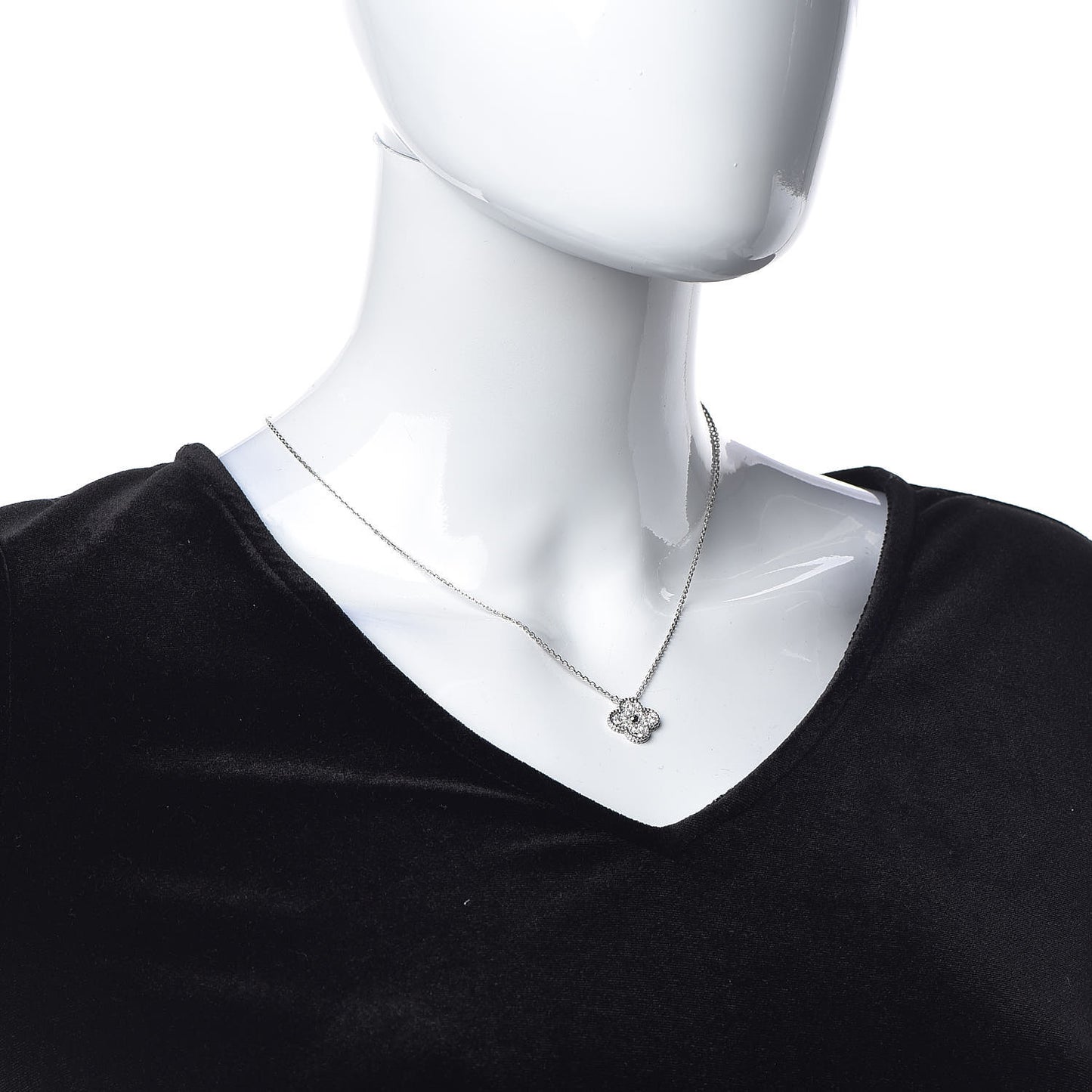18K White Gold Diamond Vintage Alhambra Pendant Necklace