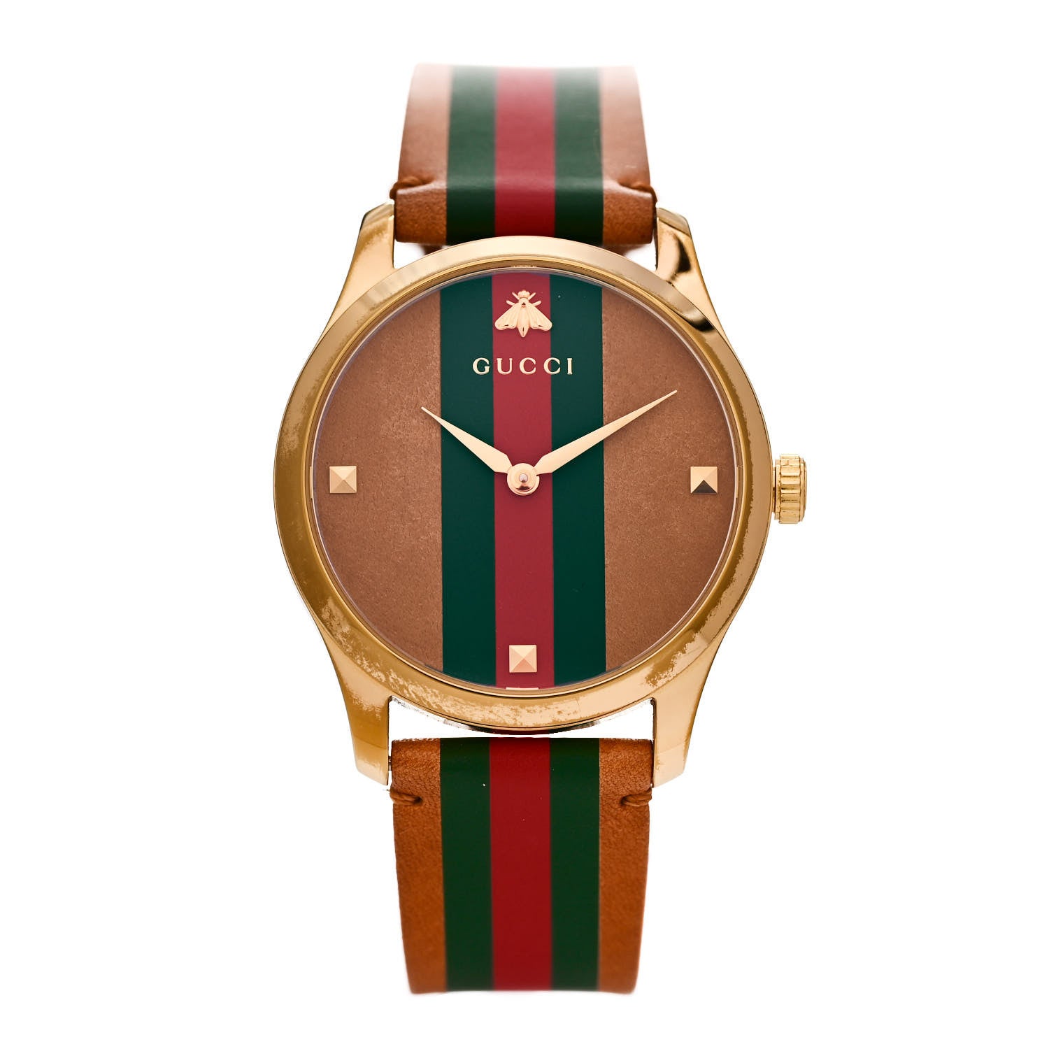 Gucci Stainless Steel Calfskin 38mm G-Timeless Stripe Web Quartz Watch Brown 1 of 5