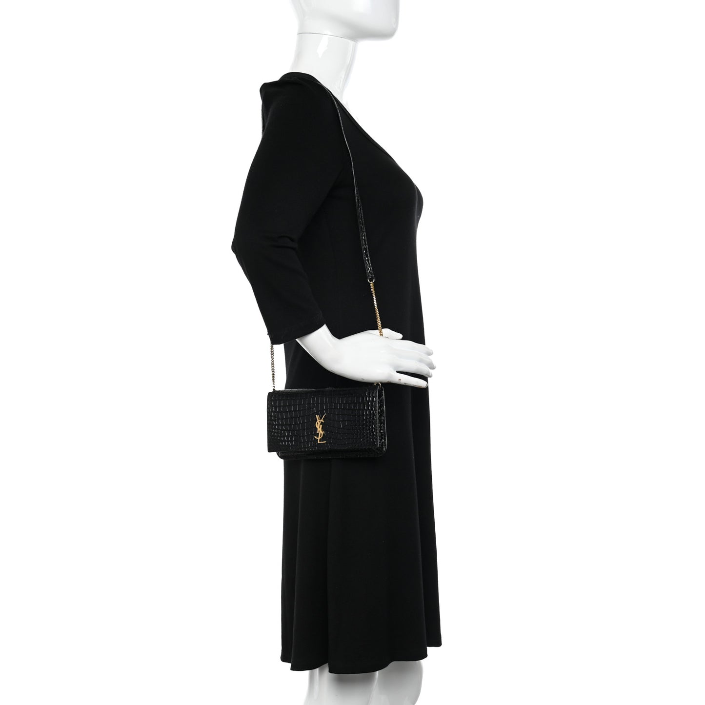 Crocodile Embossed Monogram Phone Holder Crossbody Black