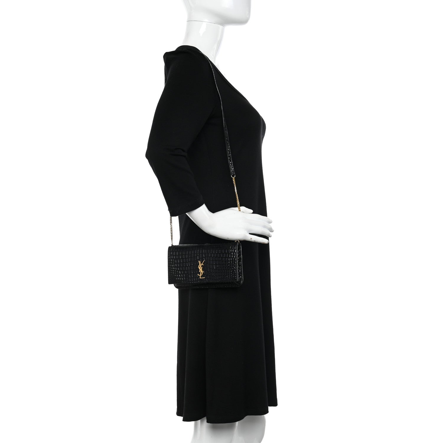 Saint Laurent Crocodile Embossed Monogram Phone Holder Crossbody Black 2 of 10
