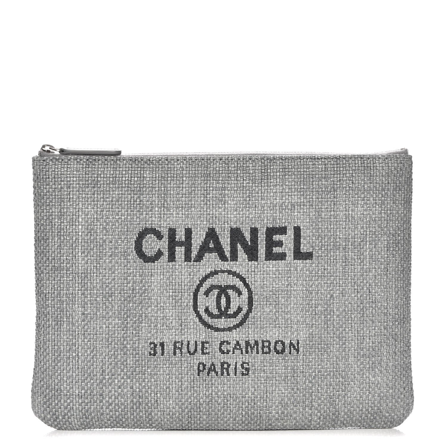 Chanel Canvas Large Deauville Pouch Grey 1 of 7