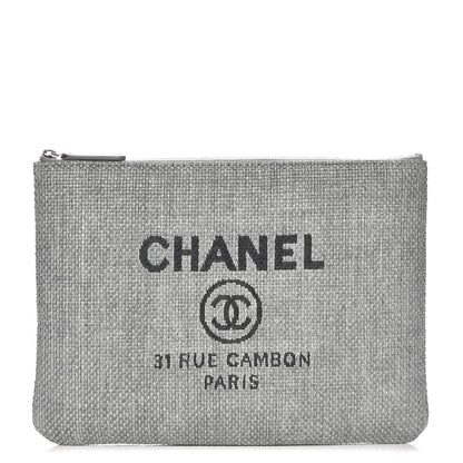 Chanel Canvas Large Deauville Pouch Grey 1 of 7