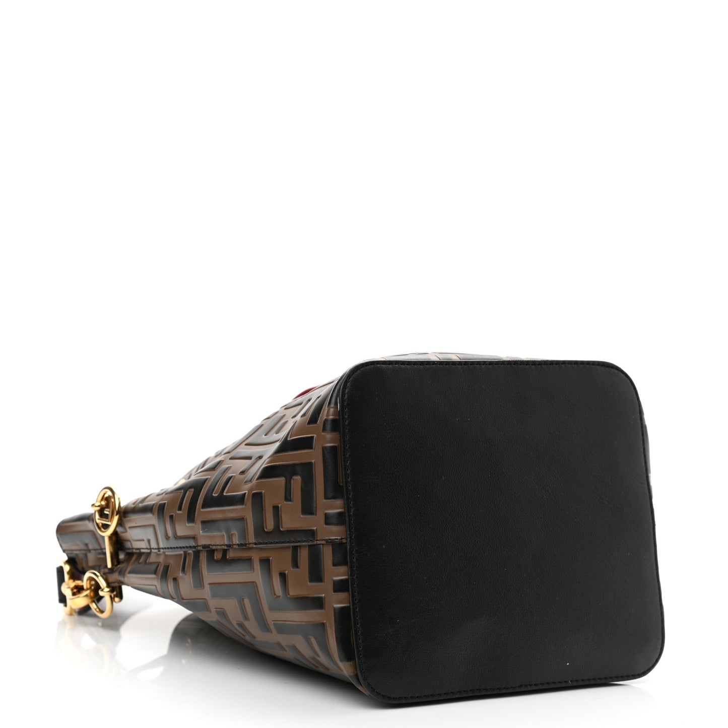 Vitello Grace F is Fendi Bi-Color FF 1974 Embossed Grande Mon Tresor Bucket Bag Maya Black Fragola
