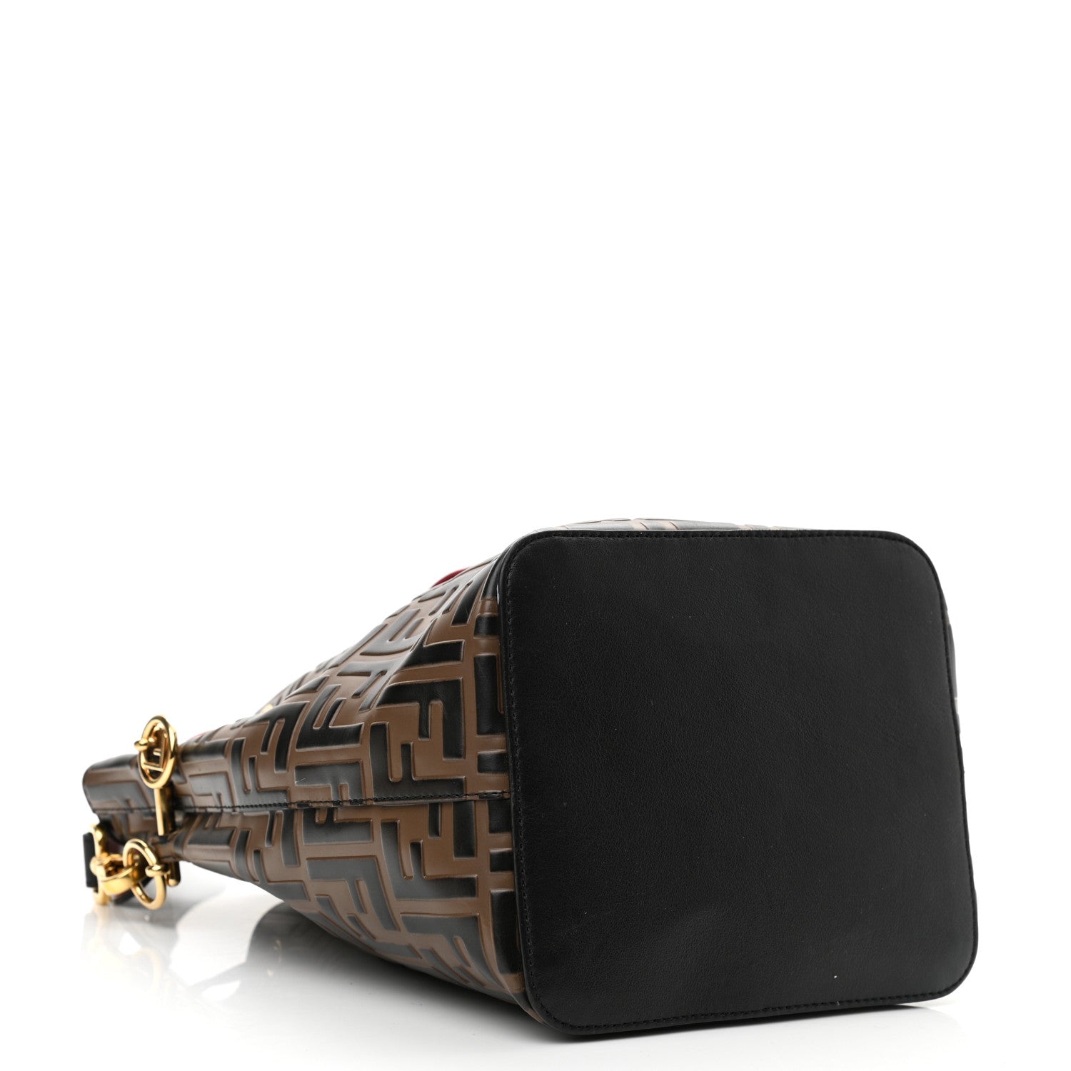 Fendi Vitello Grace F is Fendi Bi-Color FF 1974 Embossed Grande Mon Tresor Bucket Bag Maya Black Fragola 4 of 13