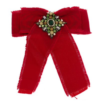 Gucci Grosgrain Crystal Bow Brooch Red 1 of 4