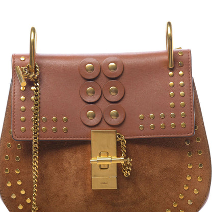 Chloe Suede Smooth Calfskin Studded Drew Shoulder Bag Caramel 9 of 9