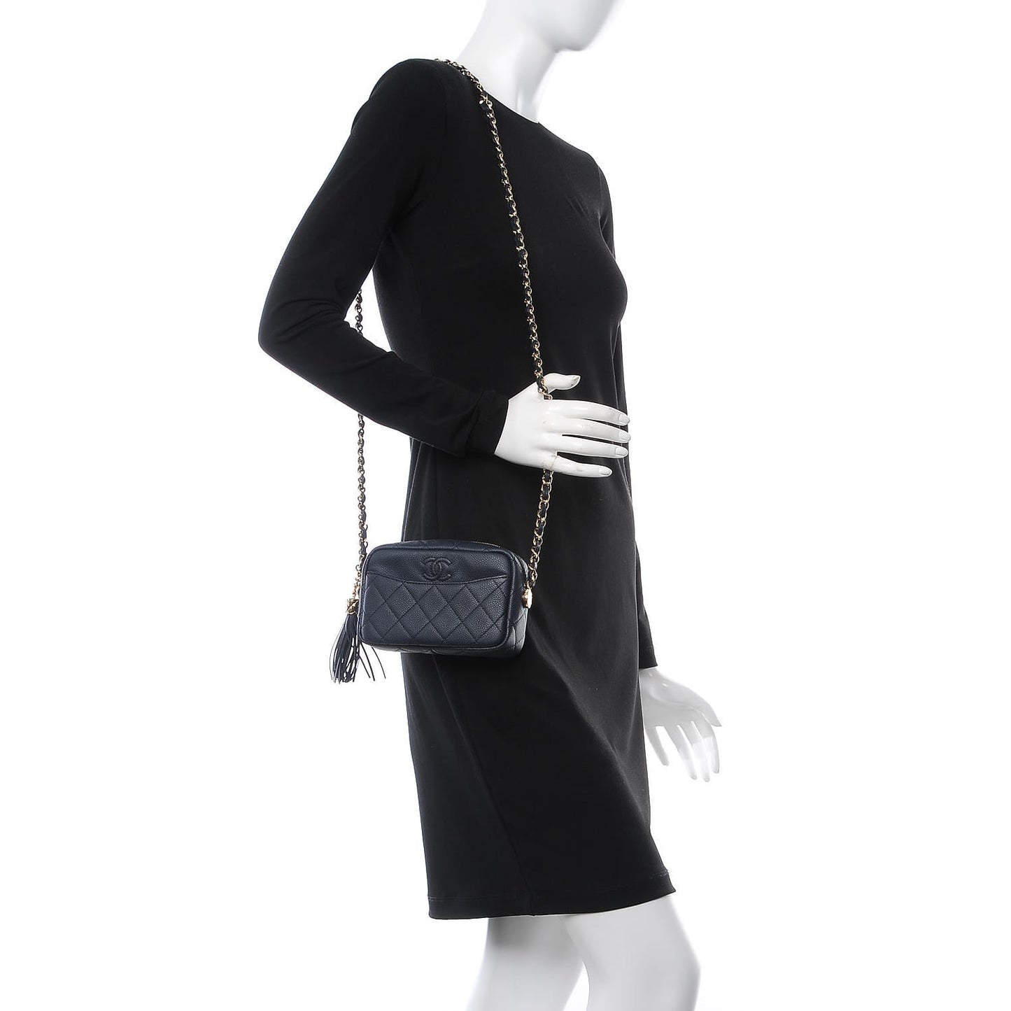 Caviar Quilted Coco Tassel Camera Case Dark Navy