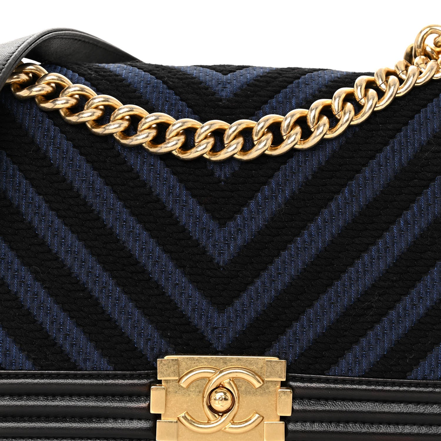 Chanel Fabric Chevron Braided Medium Boy Flap Black Navy 8 of 10