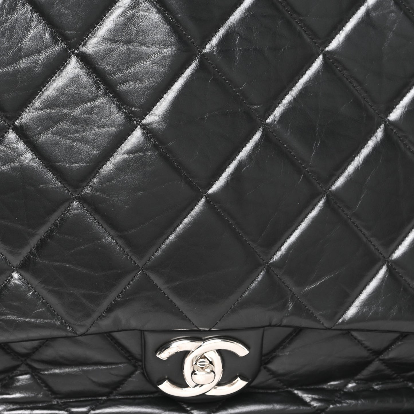 Aged Calfskin Quilted Large Express Bowling Bag Black